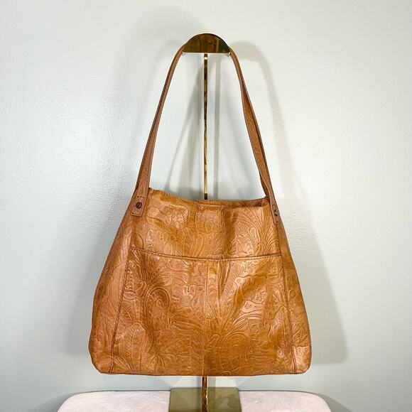 American Leather Co Liberty Shopper Leather Floral Shoulder Tote Bag - Picture 2 of 10